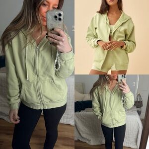 Reformation | Limon Paige Full Zip Up Hoodie Light Green s oversized pistachio